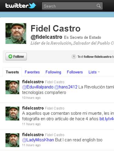 Fidel Castro pe Twitter