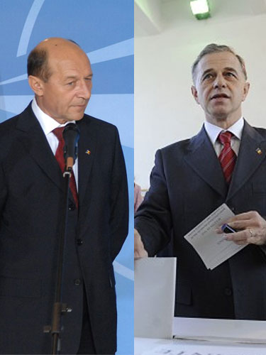 Foto Basescu si Geoana - finala alegeri prezidentiale 6 decembrie 2009