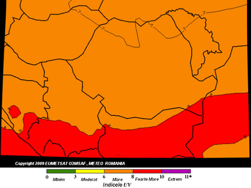 Foto harta radiatii ultraviolete Romania - 2 iulie 2009 (c) INMH