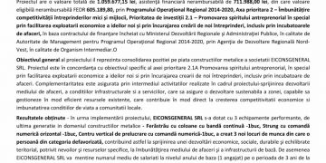 ANUNŢ PRIVIND FINALIZAREA PROIECTULUI „Consolidarea poziției pe piața construcțiilor metalice a EICONSGENERAL SRL prin achiziția de echipamente performante”