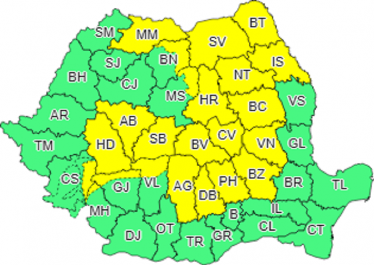 Judeţul Maramureş, sub COD GALBEN de instabilitate atmosferică până în seara de luni