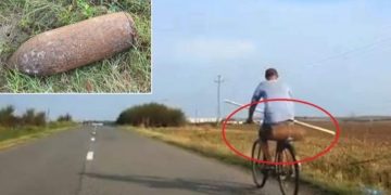 BOMBĂ GĂSITĂ PE CÂMP, CĂRATĂ ACASĂ CU BICICLETA!