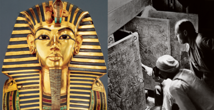 Sarcofagul din lemn aurit al lui Tutankhamon, prezentat înainte să fie restaurat