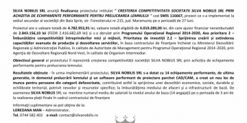 ANUNŢ PRIVIND FINALIZAREA PROIECTULUI „Cresterea competitivitatii societatii SILVA NOBILIS SRL prin achizitia de echipamente performante pentru prelucrarea lemnului”