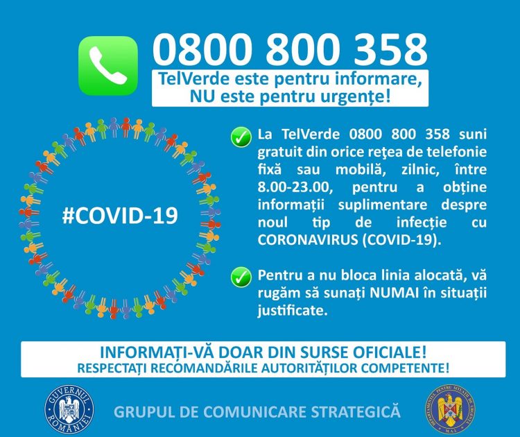 Telverde pentru informații despre coronavirus, disponibil de azi