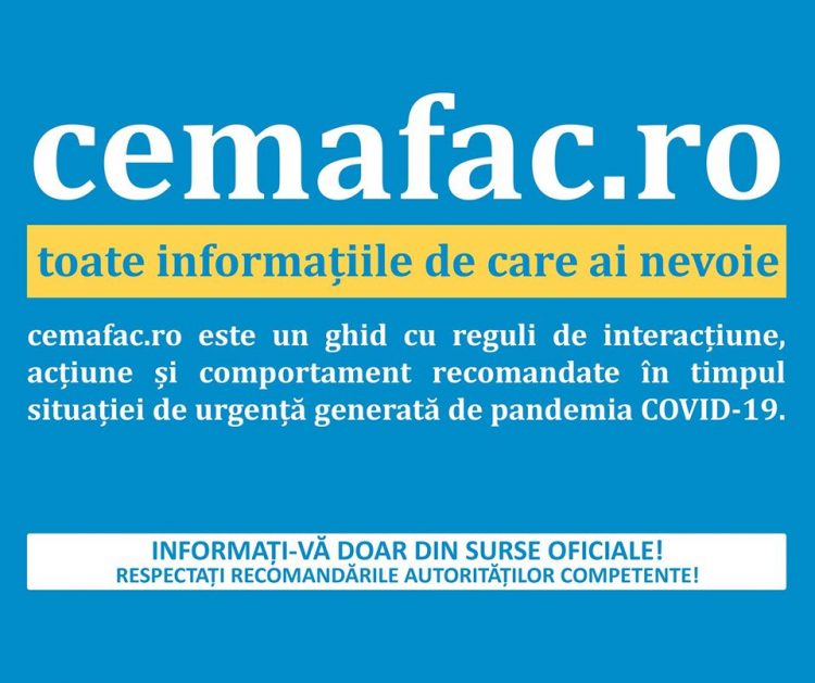 cemafac.ro, ghid cu reguli de interacțiune, acțiune și comportament recomandate în timpul situației de urgență generată de pandemia COVID-19