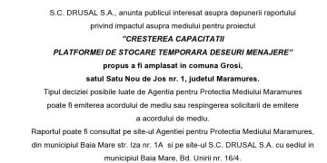 ANUNŢ PUBLIC PRIVIND DEZBATEREA PUBLICĂ