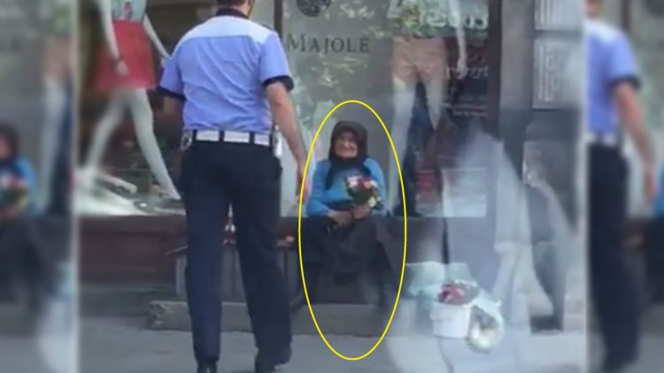 *În fotografie o bătrânică a fost amendată pe motiv că făcea comerț ilicit.