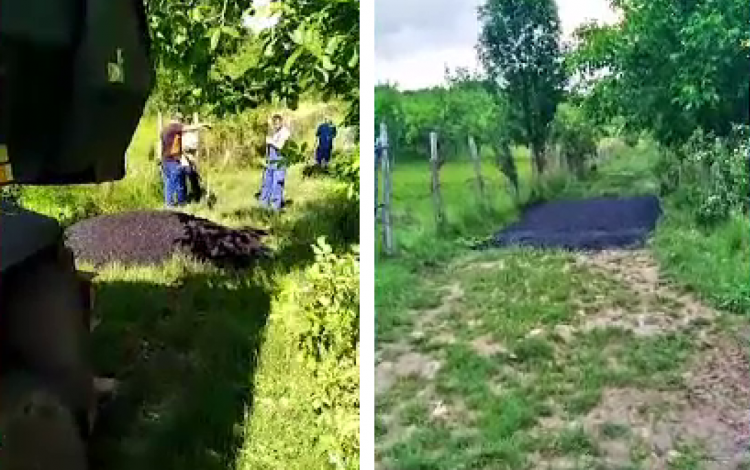 Muncitori filmați când asfaltează iarba. Cum a reacționat primarul din satul cu pricina