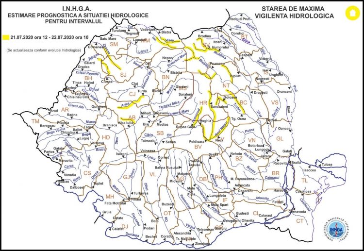 Cod galben de viituri pe Vişeu şi Iza până miercuri