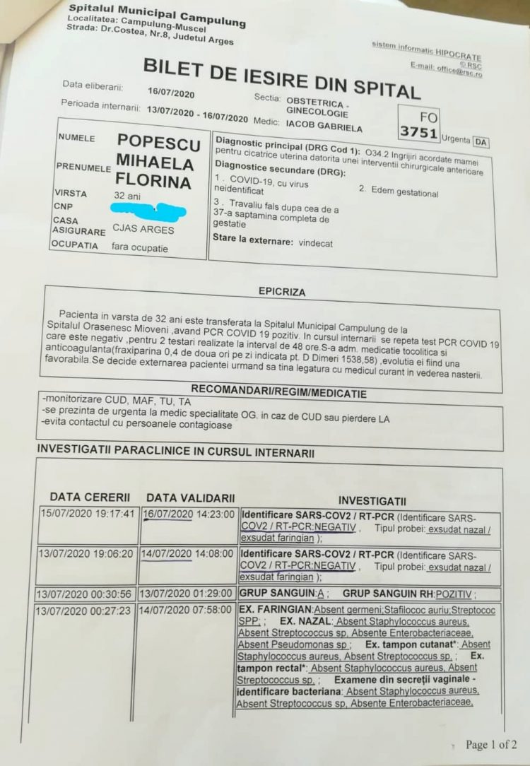 Povestea tinerei însărcinate, cu rezultat COVID-19 fals/pozitiv