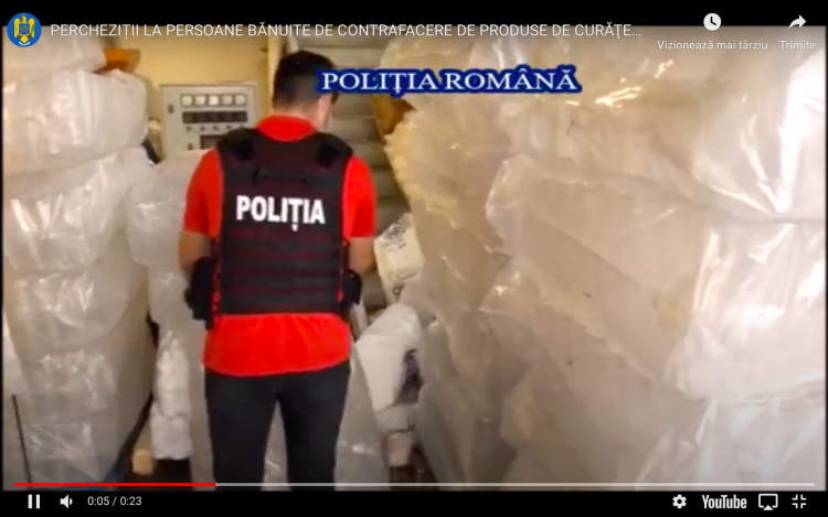 Percheziții de amploare în această dimineață la persoane bănuite de contrafacere de produse de curăţenie, igienă şi alcool sanitar – VIDEO
