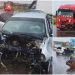 ACCIDENT SPECTACULOS! Motorul unui autoturism care a lovit un TIR, proiectat într-o maşină, care a ricoșat într-un alt autovehicul