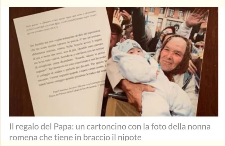 Imaginea bunicii din Iași tipărită de Papa Francisc