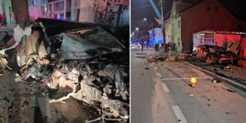 Tânăr mort într-o mașină ruptă în două, după un accident în fața unui liceu