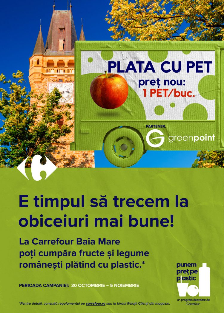 Caravana Plata cu PET ajunge în Baia Mare: În perioada 30 octombrie – 5 noiembrie, plătești cu plastic pentru fructe și legume românești