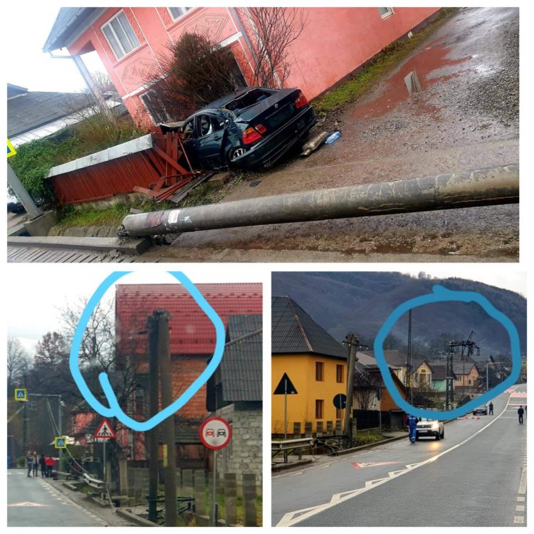 Galerie foto EXCLUSIV: Prăpăd în Mara. Un șofer cu BMW a spulberat trei stâlpi și s-a oprit cu mașina în gardul unei case