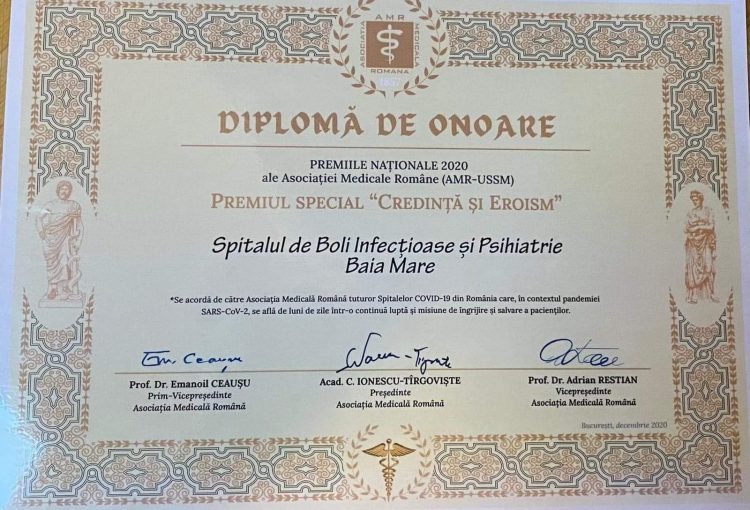 Premiul Special „Credinţă şi eroism”, pentru Spitalul de Boli Infecțioase și Psihiatrie Baia Mare