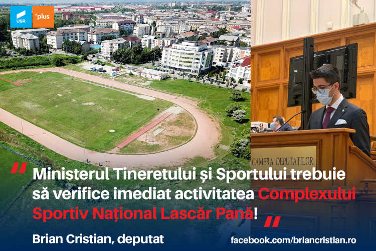 Brian Cristian, deputat USRPLUS: “Ministerul Tineretului și Sportului trebuie să verifice imediat activitatea Complexului Sportiv Lascăr Pană!”