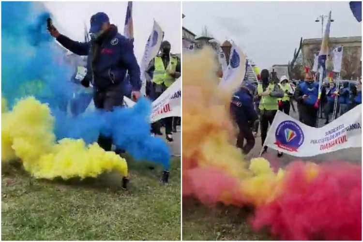 Protest cu fumigene la Ministerul de Interne de ziua Poliţiei Române. Se cere demisia ministrului