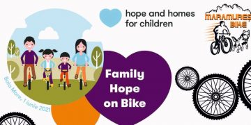 Copii și părinți pe bicicletă de 1 iunie, eveniment organizat de Hope and Homes for Children România și Maramureș Bike