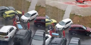 Aleea de acces spre elicopterul SMURD de la Spitalul Judeţean, blocată de o maşină parcată aiurea