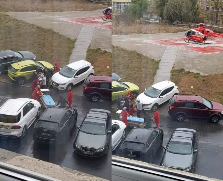 Aleea de acces spre elicopterul SMURD de la Spitalul Judeţean, blocată de o maşină parcată aiurea
