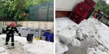Vara e ca iarna: Grindină ridicată cu lopata din curţile oamenilor