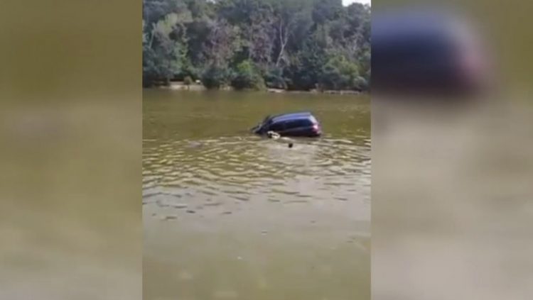 Momentul în care este salvată o tânără care a căzut cu mașina în lac