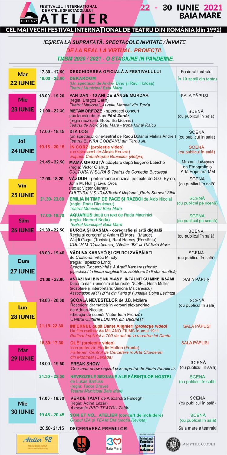 Programul celei de-a 27-a ediții a Festivalului Internațional de Artele Spectacolului ATELIER!