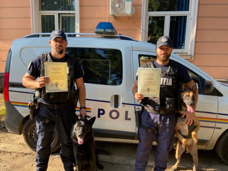 Polițiștii Grupei Canine ai IPJ Maramureş, felicitați, după ce, ajutaţi de câinii Ceb şi Han Stress, au prins în flagrant un traficant de droguri