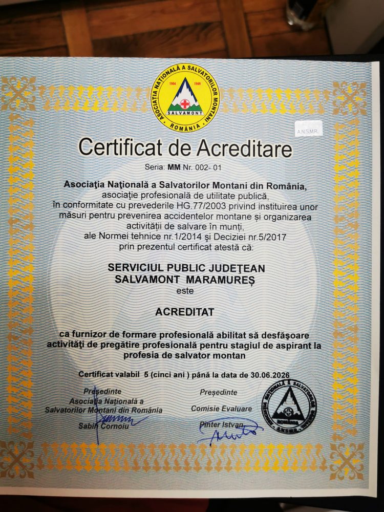 SPJ Salvamont Maramureș a fost acreditat Centru de formare profesională