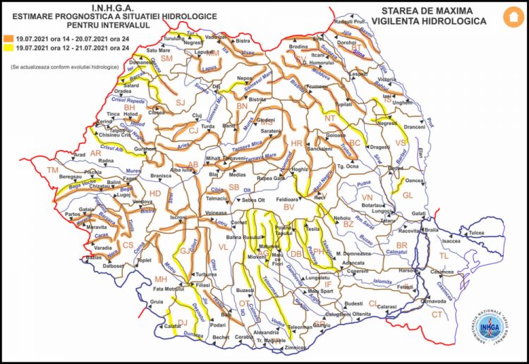 Avertizări de inundații pe mai multe râuri din judeţ