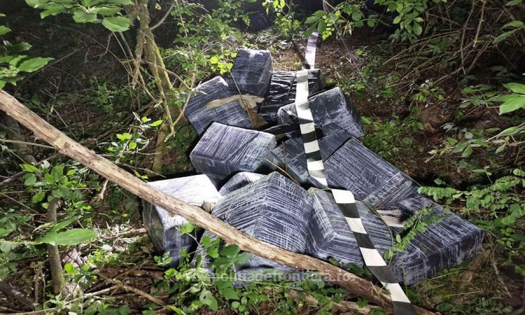 12 colete cu 10.000 pachete cu țigări abandonate de contrabandişti la graniţa cu Ucraina, în localitatea Piatra