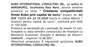 Grant capital de lucru acordat BRINGO VISION SRL