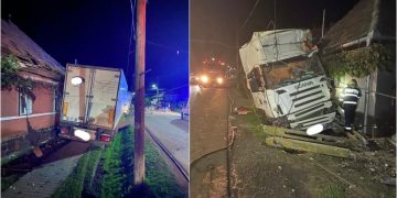 La un pas de tragedie. Două case puteau sări în aer, după ce un TIR a intrat în ele
