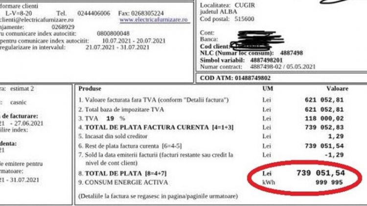 Încă o factură record la electricitate. Peste 739.000 lei la un apartament în care nu locuiește nimeni de 20 de ani