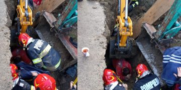 IMAGINI de la intervenţia de salvare a unui bărbat blocat într-o canalizare de un mal de pământ (ACTUALIZARE)