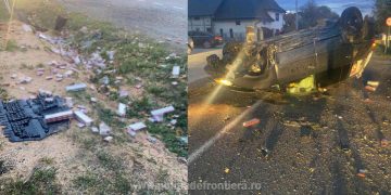 Pentru a scăpa de poliţiştii de frontieră, un contrabandist s-a răsturnat cu maşina după o urmărire în trafic
