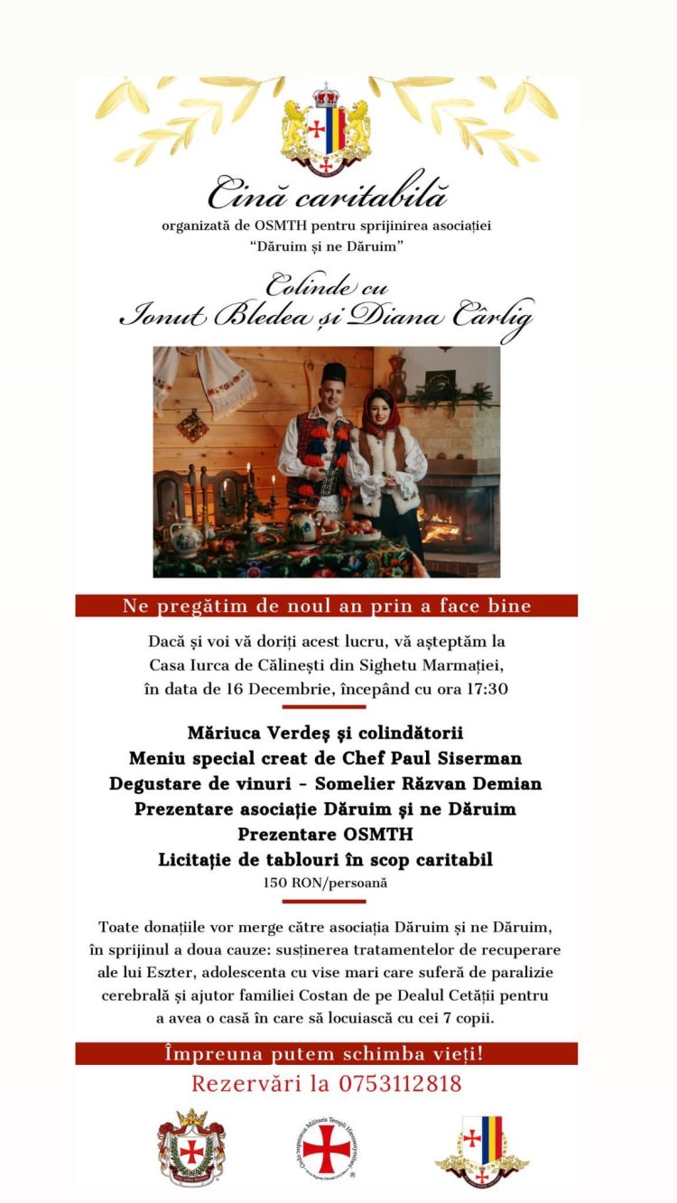CINĂ CARITABILĂ ORGANIZATĂ DE OSMTH ȘI ASOCIAȚIA ,,DĂRUIM ȘI NE DĂRUIM”
