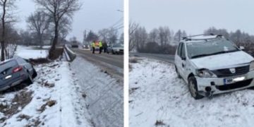 Dezastru pe şoselele judeţului din cauza poleiului. Accidente şi maşini răsturnate