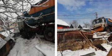 Un utilaj de deszăpezire a intrat în gospodăria unor maramureșeni