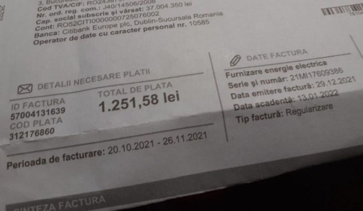Factură de 1.252 de lei la curent pentru o pensionară care stă într-o garsonieră. „E mai mare factura decât pensia mea” 