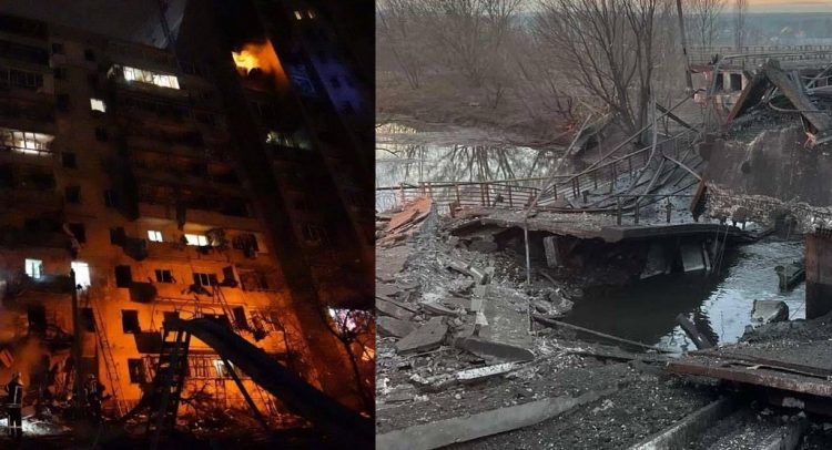 Imagini din Kiev. A început atacul. Un avion de luptă a fost doborât deasupra Kiev-ului, se crede că e al armatei ucrainene