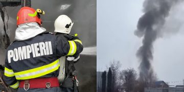 Imagini video de la incendiul care a cuprins un atelier auto de pe strada V. Lucaciu