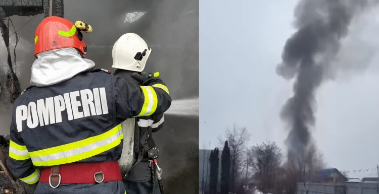 Imagini video de la incendiul care a cuprins un atelier auto de pe strada V. Lucaciu
