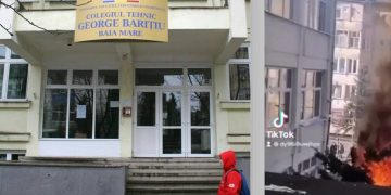 Ce nu fac elevii pentru a filma un TIK-TOK?!?! Au dat foc la un brad uriaș din curtea Colegiului Tehnic „George Barițiu” din Baia Mare