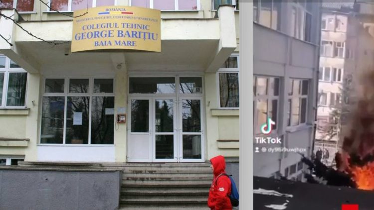 Ce nu fac elevii pentru a filma un TIK-TOK?!?! Au dat foc la un brad uriaș din curtea Colegiului Tehnic „George Barițiu” din Baia Mare