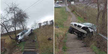 Un şofer din Cluj a vrut să coboare scările unui pod cu BMW-ul