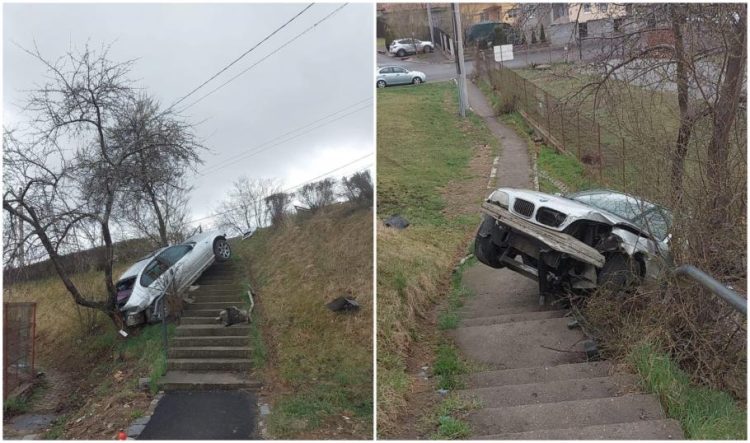 Un şofer din Cluj a vrut să coboare scările unui pod cu BMW-ul
